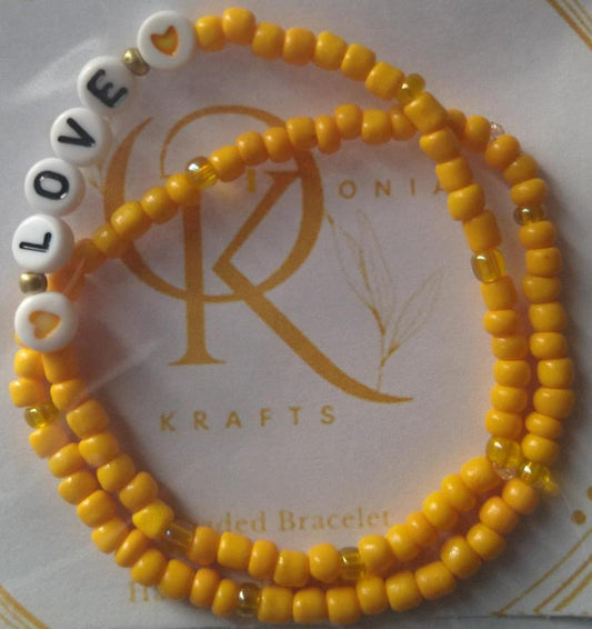 Bead Bracelet (Pair): Love (Yellow)