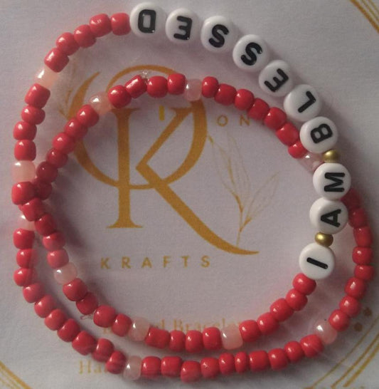 Bead Bracelet (Pair): I Am Blessed (Red w/Pink)