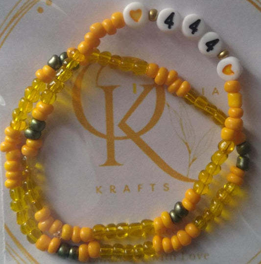 Bead Bracelet (Pair): Triple 4 (Yellow/w Green)