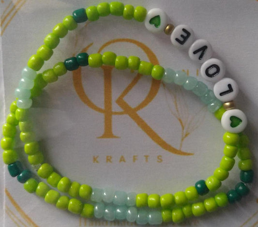 Bead Bracelet (Pair): Love (Multi Green)